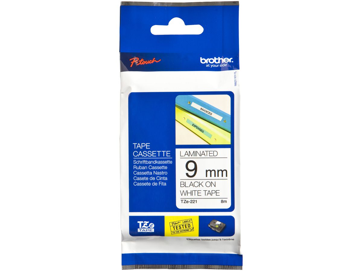 Schriftbandkassette Brother TZe-221 9mm×8m, weiss/schwarz