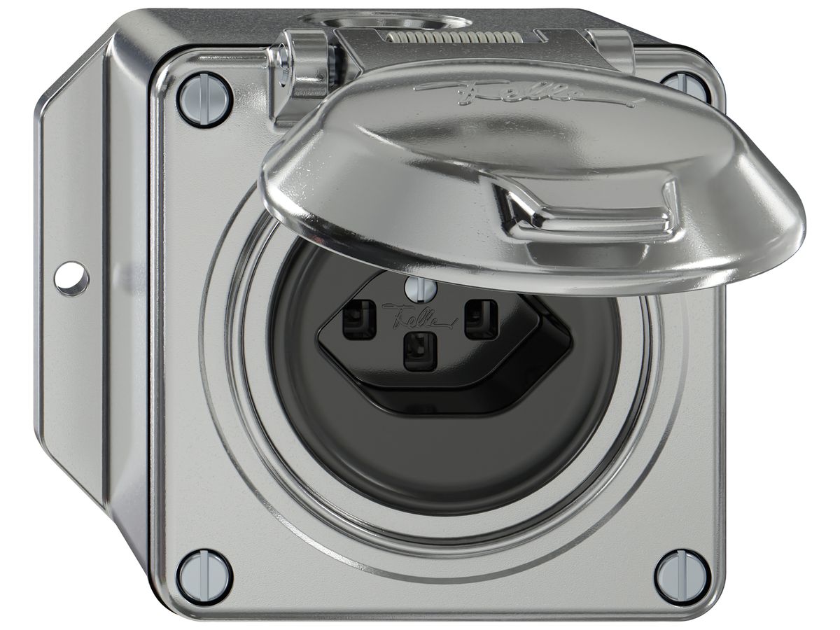 AP-Steckdose ELEMENT SNAPFIX® 1×Typ 23 16A 250V mit Klappdeckel IP20 alu