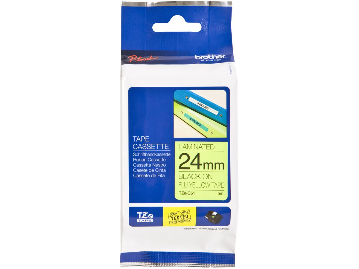 Schriftbandkassette TZe 24mm×5m, gelb fluoreszierend