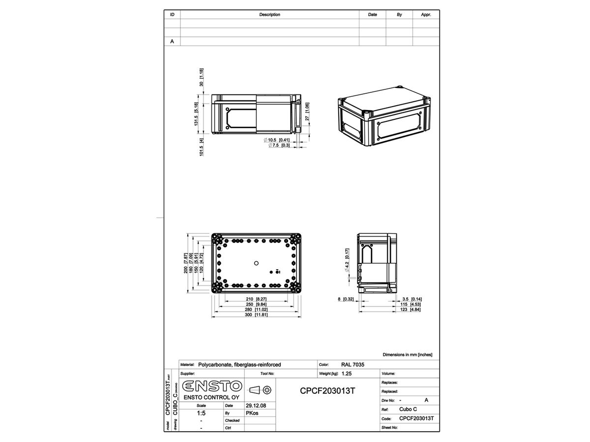 App.-Geh.RW CUBO C 200×300×130 CPCF transparent, T OHI CP 1B