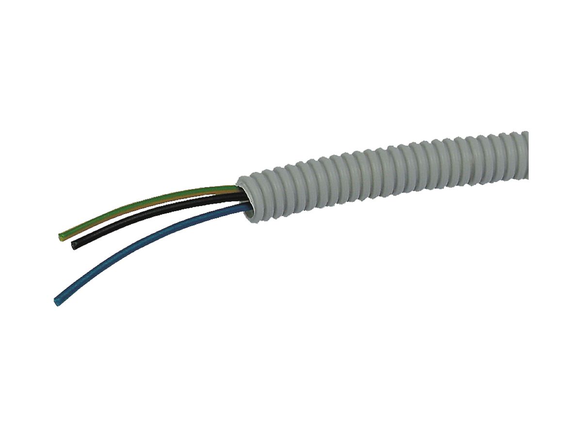 Rohr Prefile Plica mit 3×1.5mm² M20 hellgrau Draht: orange, blau, gelb/grün