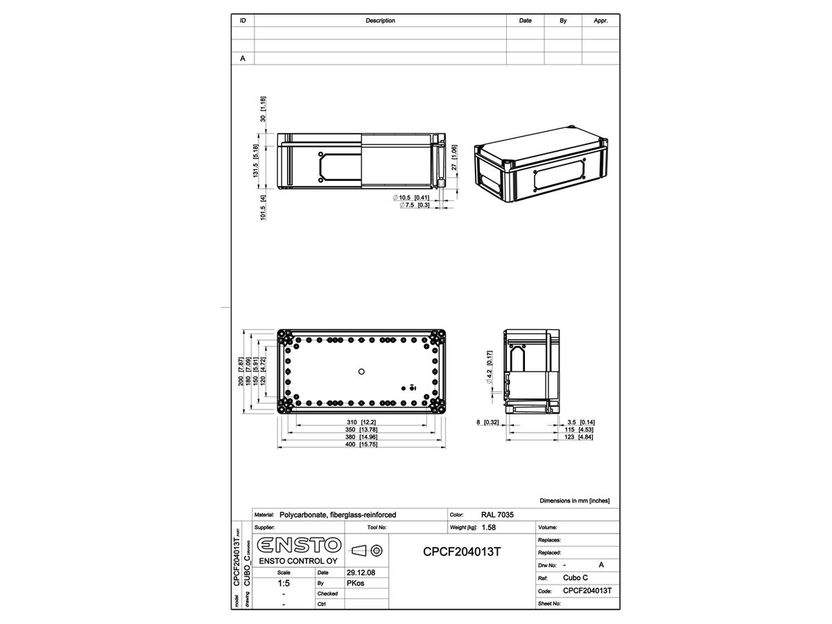App.-Geh.RW CUBO C 200×400×130 CPCF transparent, T OHI CP 1B