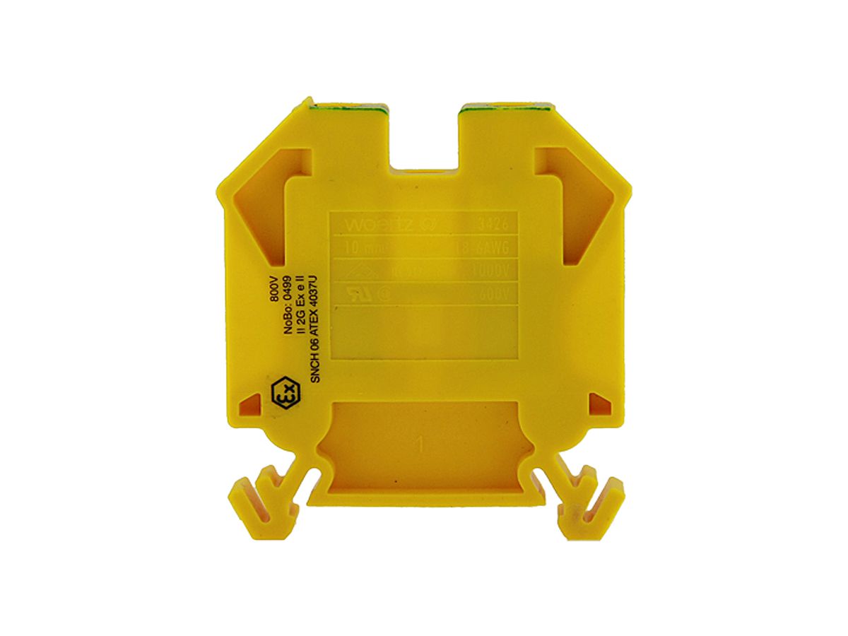 Durchgangs-Reihenklemme Woertz Ex 4…10mm² 57A 1000V Schraubansch.2×1 TH35 gn/gb