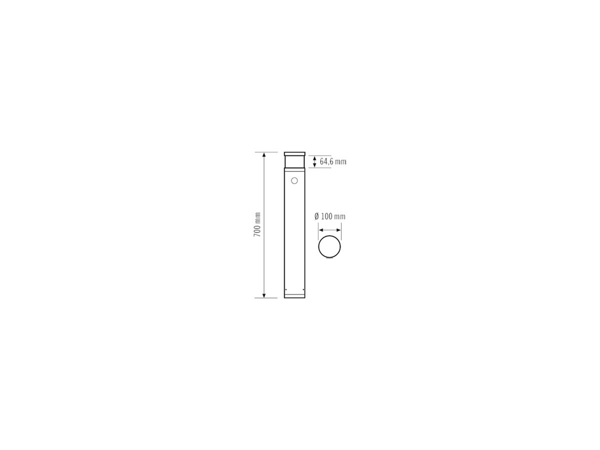 LED-Pollerleuchte ESYLUX ALVA BL DALI, 7W 3000K PIR, Ø100×700mm IP65 an, klar