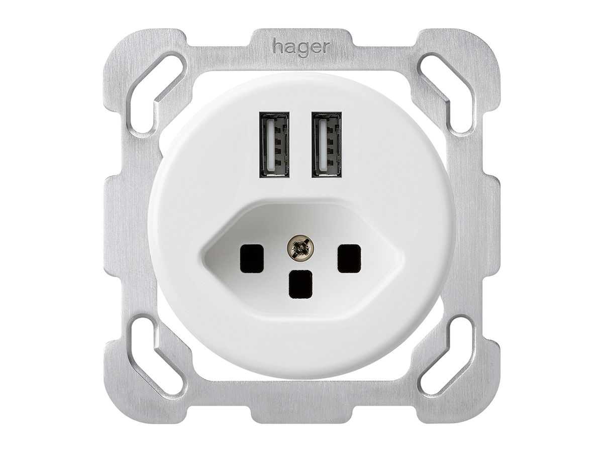 UP-Steckdose 2×USB & Typ 23 basico B 2400mA weiss