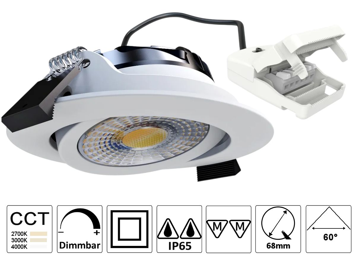 EB-LED Spot MILO 5W/8W ws 3CCT IP65 - 110lm/W,2700/3000/4000K,dimmbar 68-75mm