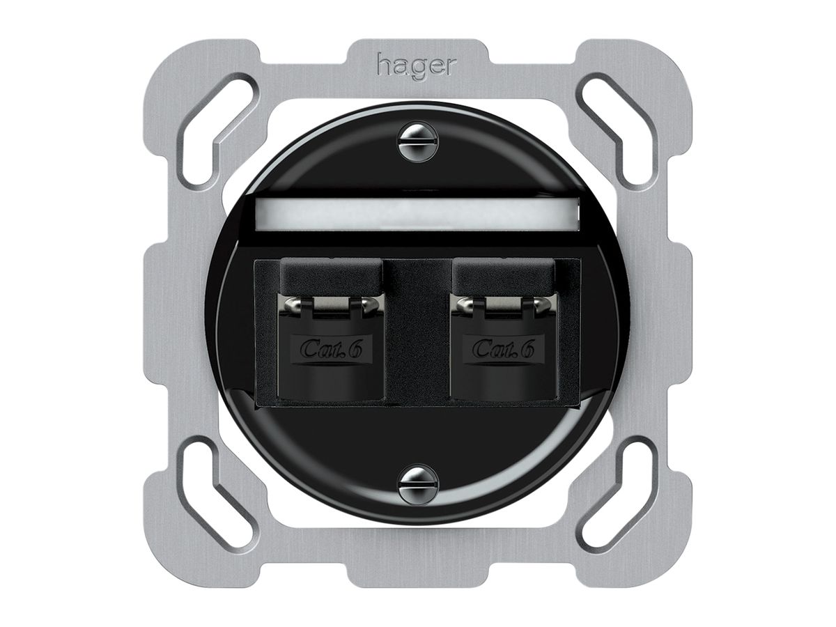 UP-Anschlussdose origin 2×RJ45 8(8) Kat.6 schräg geschirmt 77×77mm schwarz