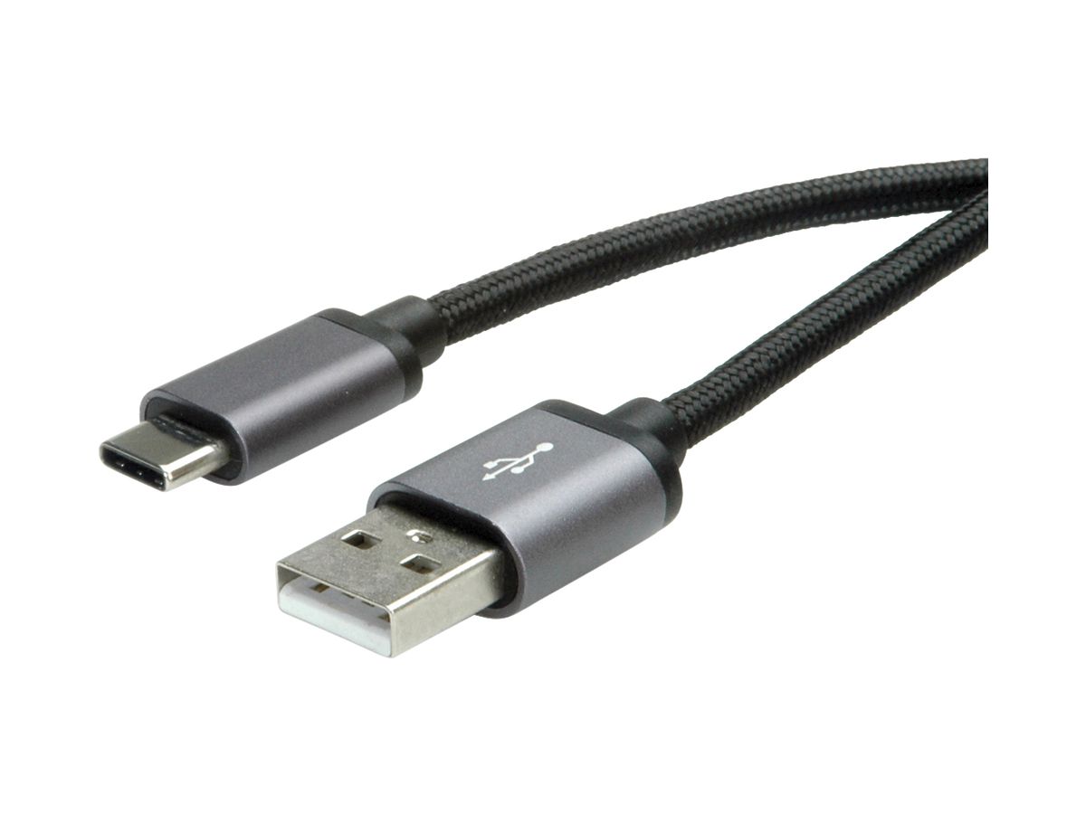 USB-Kabel ROLINE USB-A/USB-C (USB 2.0) 480Mbit/s schwarz 0.8m