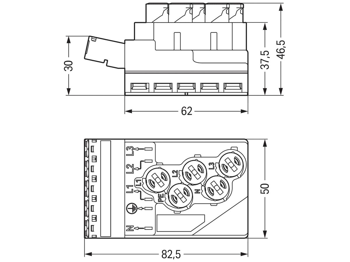 Einspeisemodul WAGO 5L grau mit Zugentlastungsgehäuse