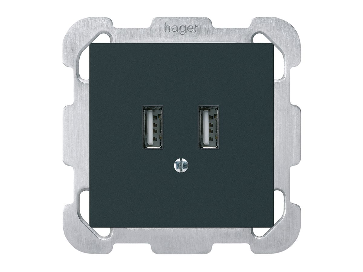 UP-USB-Ladesteckdose Hager kallysto B 240V 2400mA schwarz