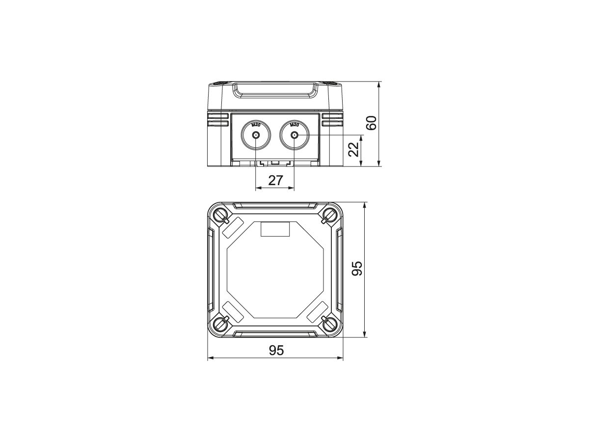 Kabelabzweigkasten Bettermann 95×95×60, PC, lichtgrau, 7035