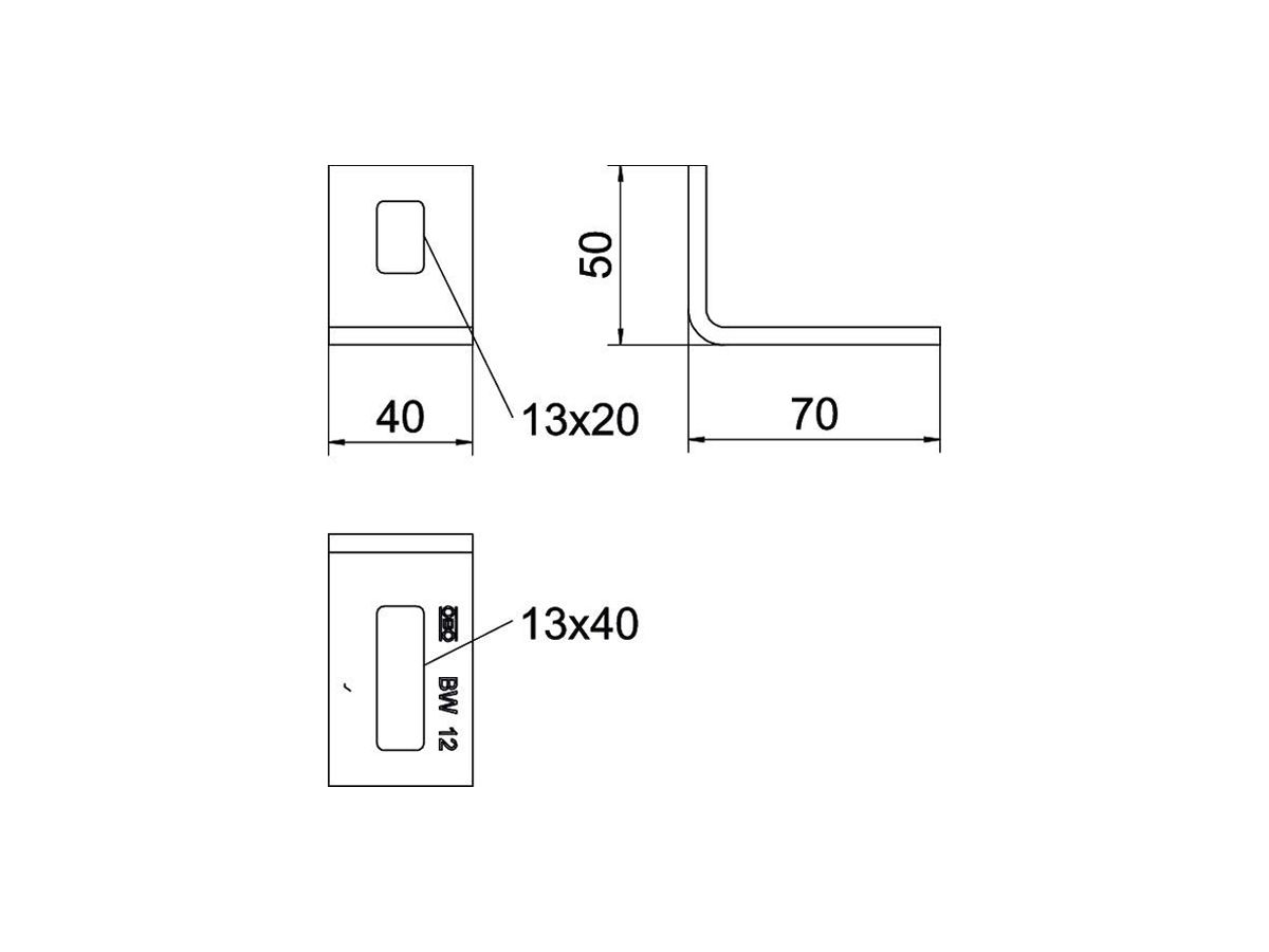 Befestigungswinkel Bettermann BW 12 A2 70×50×40mm A2 1.4301 2B