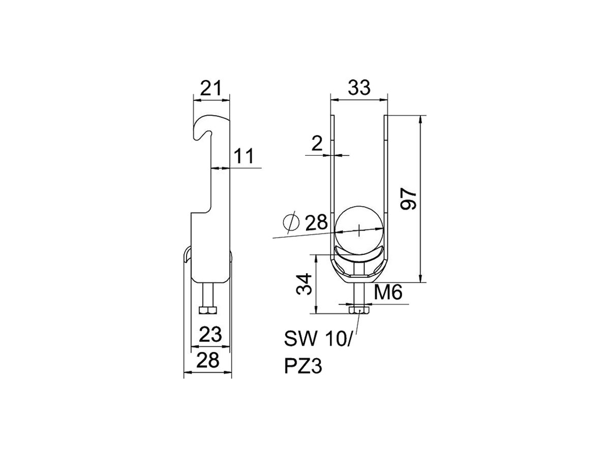 Schnellverleger BET 2056 W-Fuss Metall 22…28mm 1×Kabel A2 1.4301