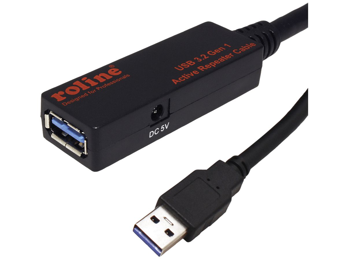 USB-Repeater-Kabel ROLINE USB-A → USB-A (USB 3.2 Gen1) aktiv 5Gbit/s schwarz 20m