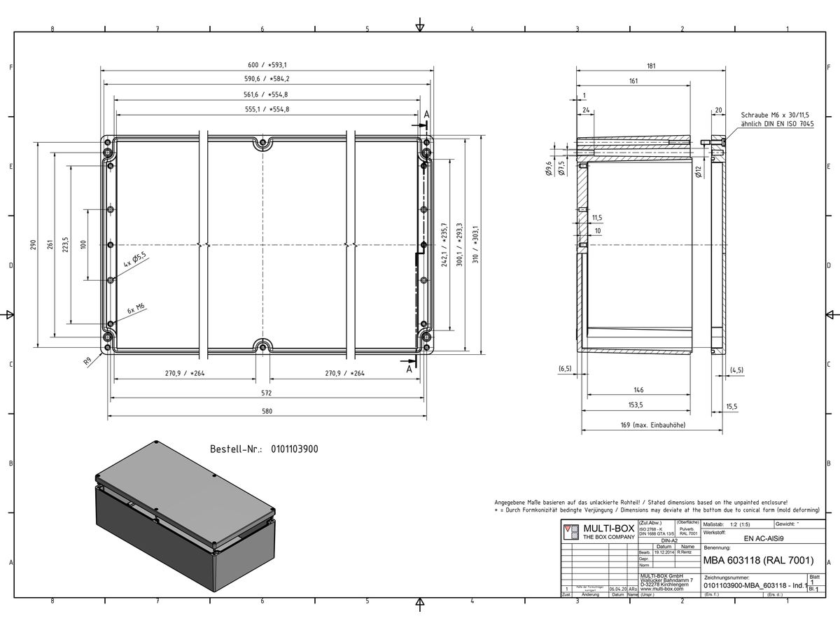 Aluminiumgehäuse SWIB ENSTO AG 310×600×180mm IP66 grau