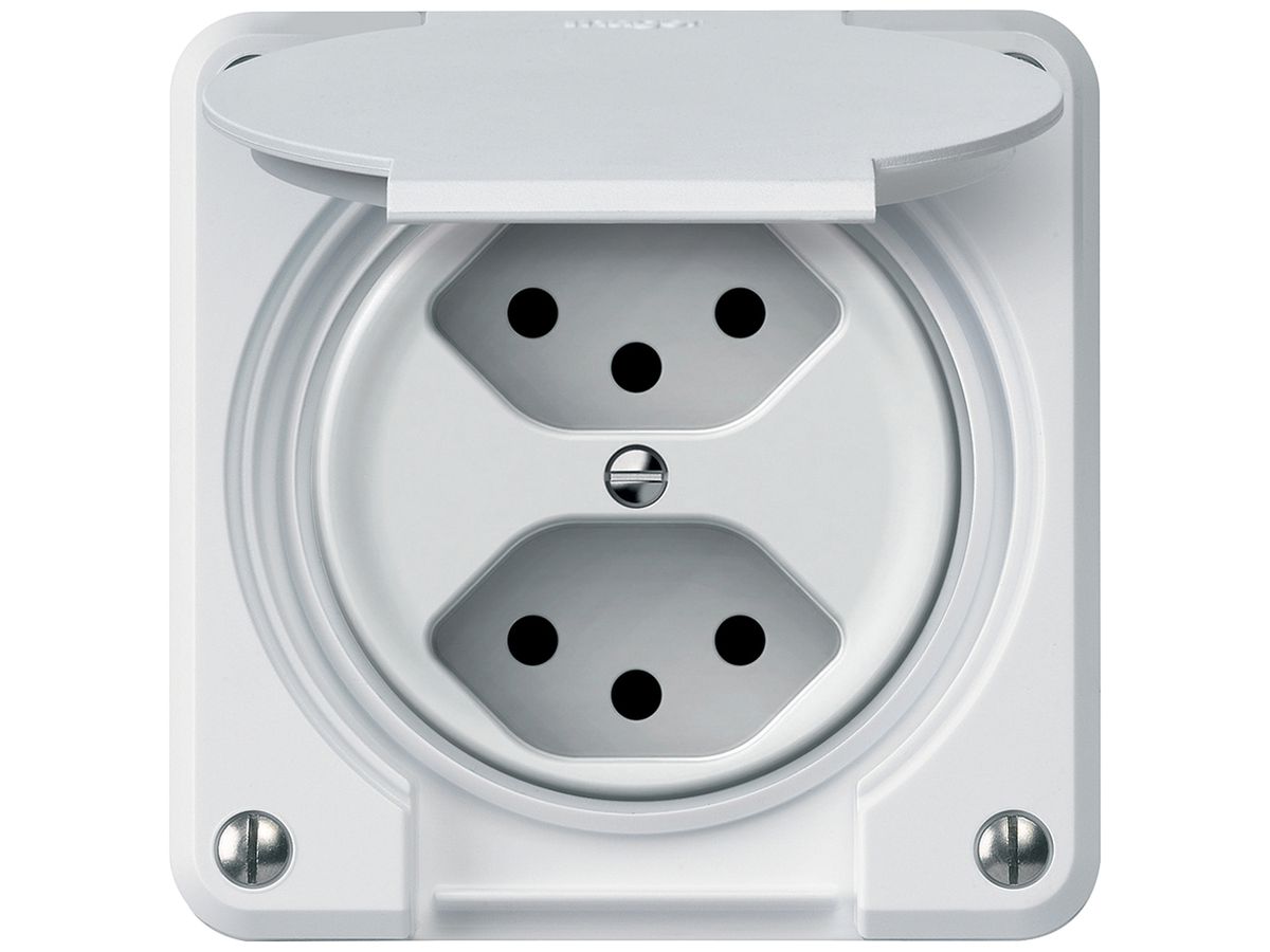 UP-Steckdose FI robusto 1×T23 30mA 16A 250V 86×86mm IP21 weiss