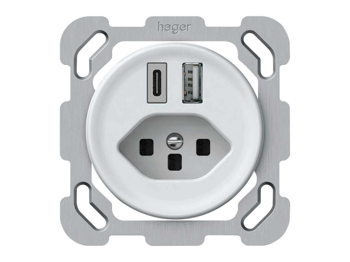 UP-USB-Ladesteckdose origin 1×USB-A 1×USB-C 3000mA 5V mit Typ 23 weiss