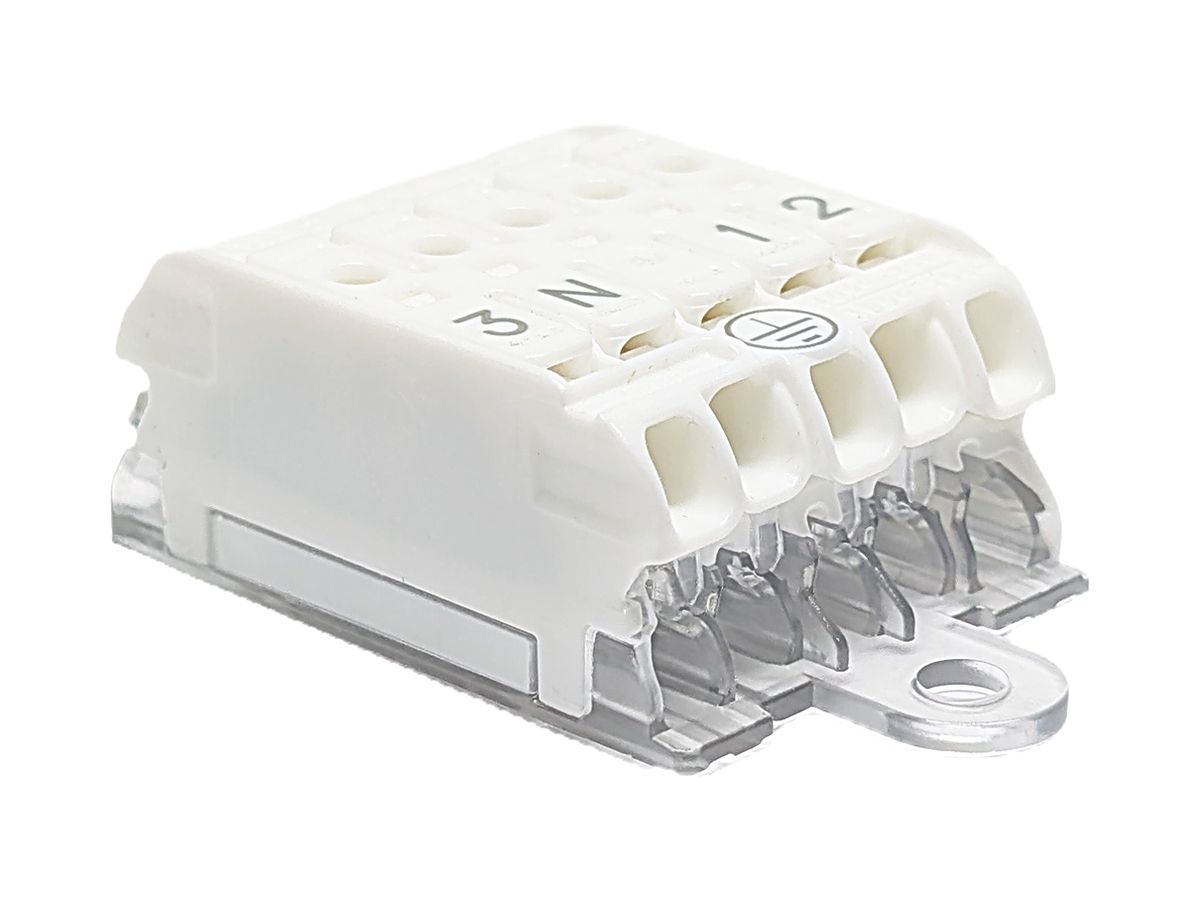 Verbindungsklemme 5P 0.5…2.5mm² Bef-Bügel Erdung "3/N/ERDE/1/2" 24A 450V ws/tr