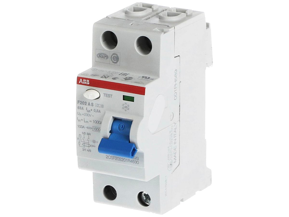 Fehlerstromschutzschalter ABB 500mA 63A 1P+N F202AS-63/0.5