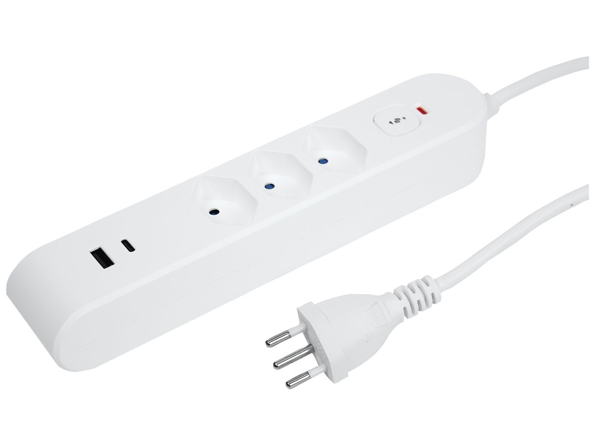 Steckdosenleiste Steffen STEBA IQ 3×T13 1×USB-A 1×USB-C PD 3m weiss