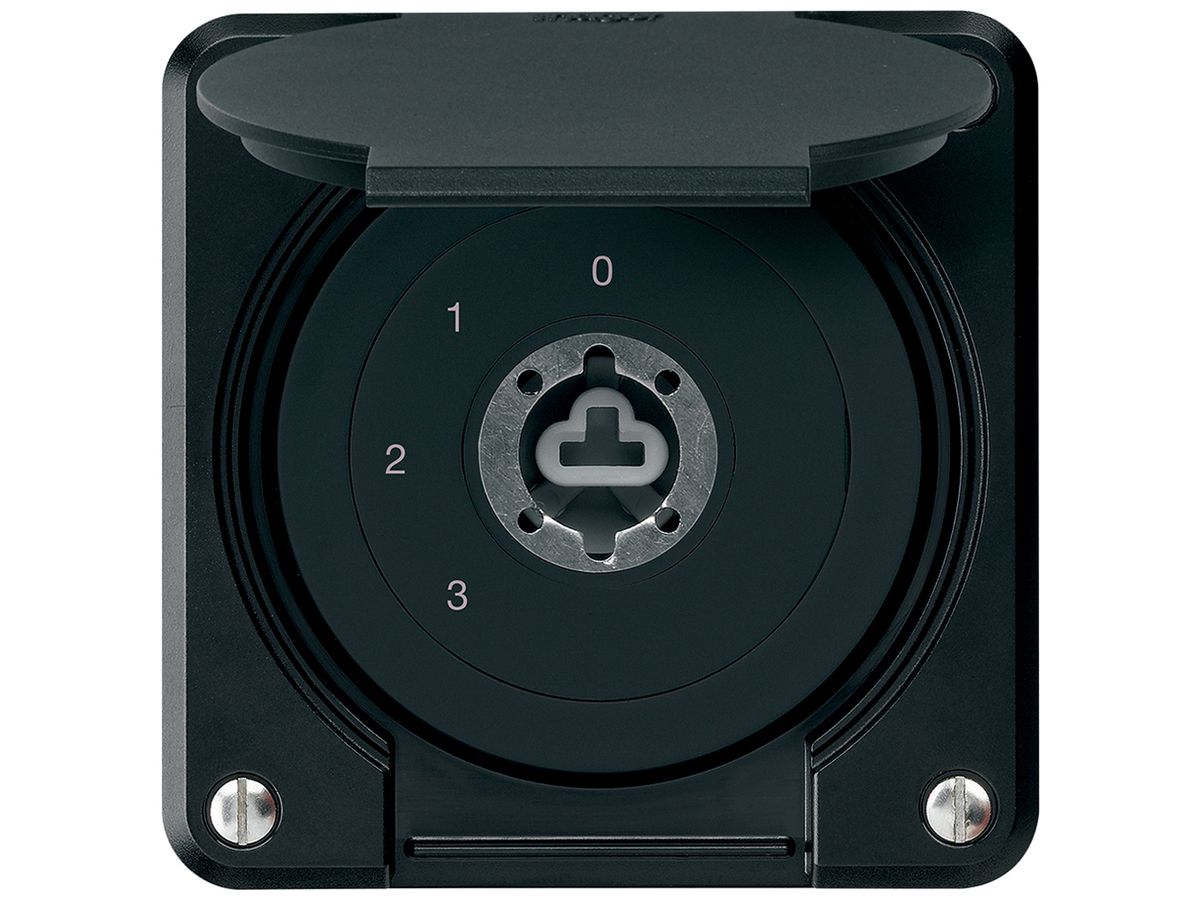 UP-Schlüsselschalter robusto IP55 mit Klappdeckel ohne Zylinder S5/1P schwarz