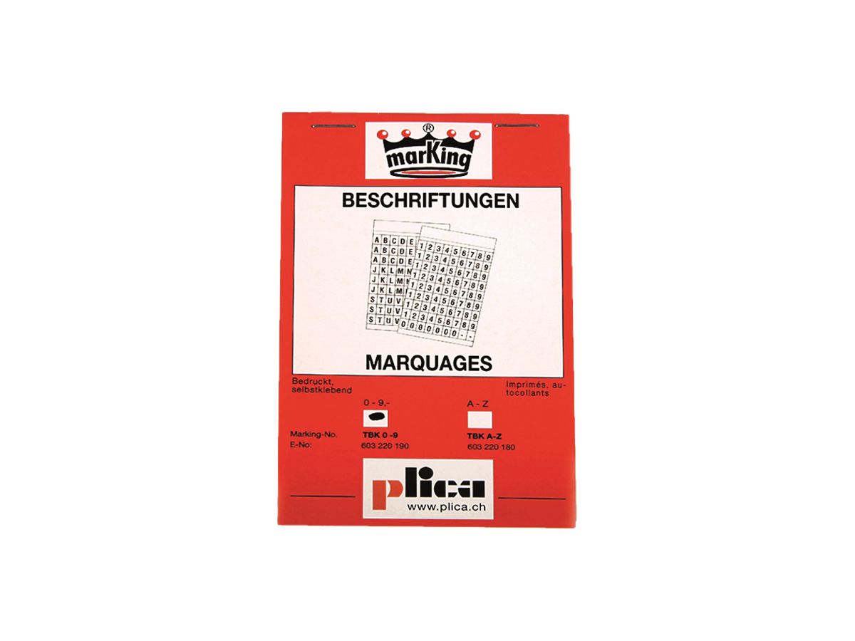 Beschriftung Plica TBK A-Z Heft mit 810 Stk