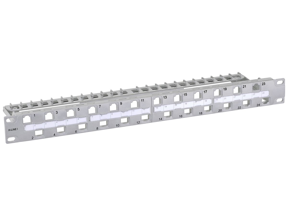 Patchpanel 19" H-LINE I 24-Port Keystone leer ungeschirmt 1HE grau