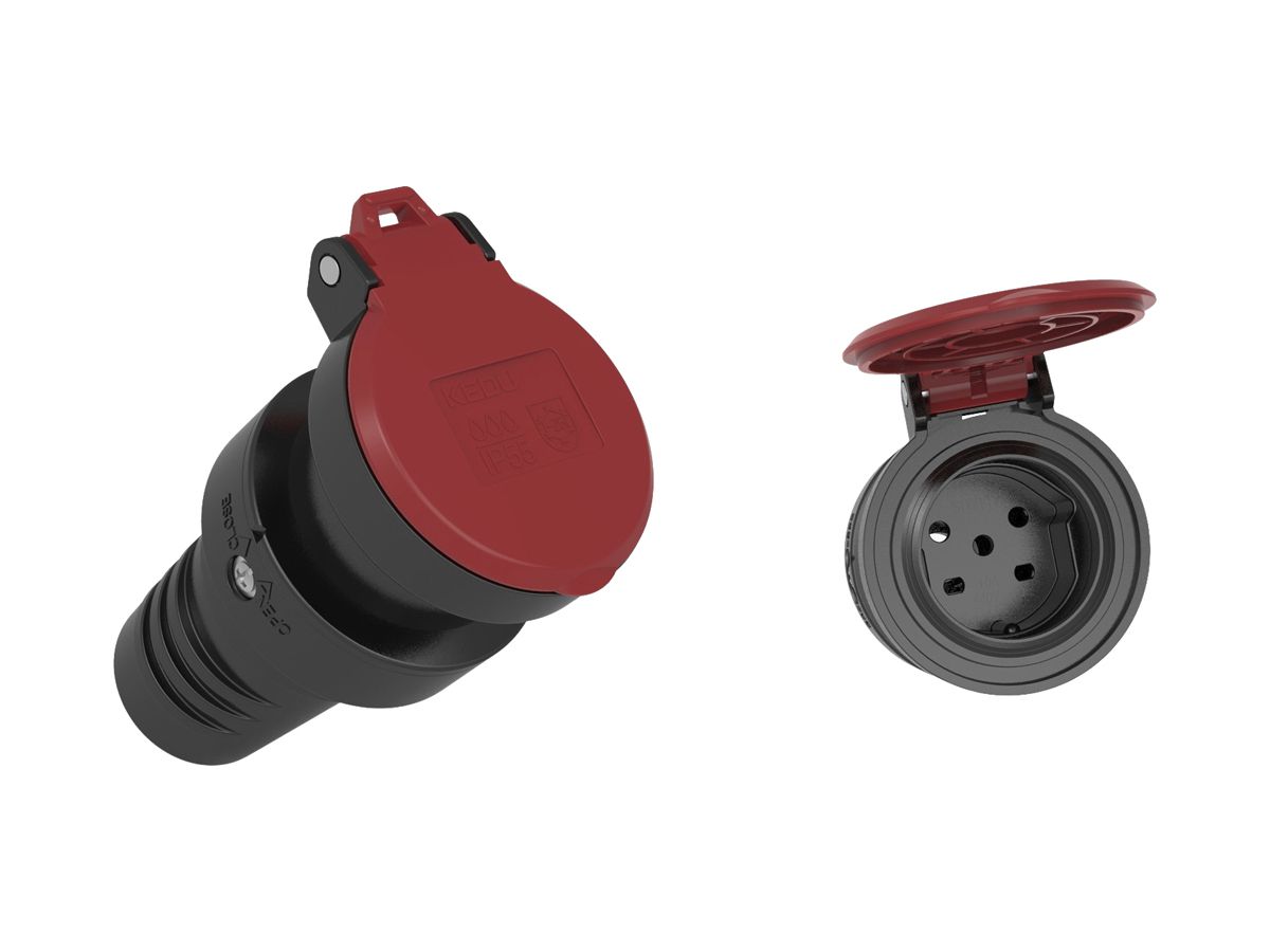 Kupplungssteckdose Typ 15 Ferratec 3L+N+PE 10A 400V gerade Gummi IP55 sz-rt