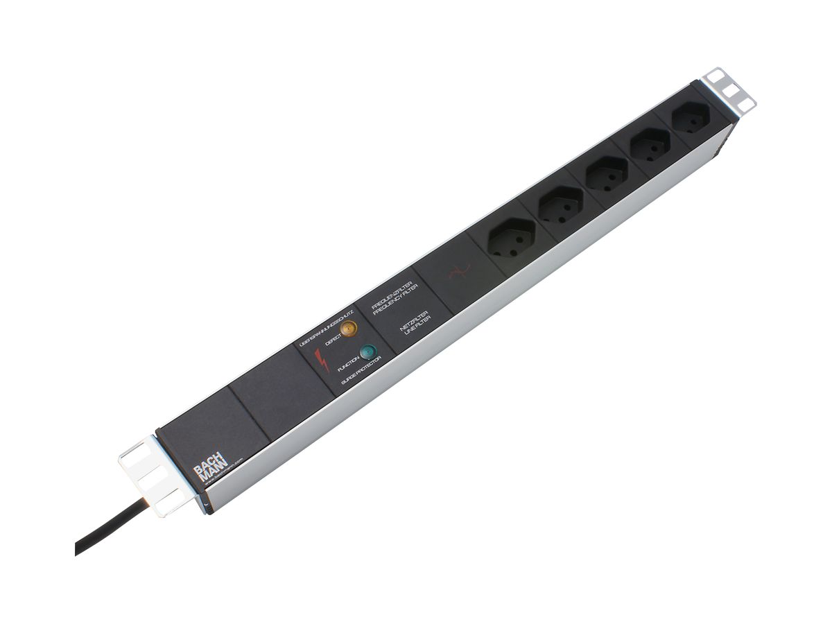 Steckdosenleiste MH 19" 1HE 5×T13 TD 2m 3×1mm² alu/schwarz