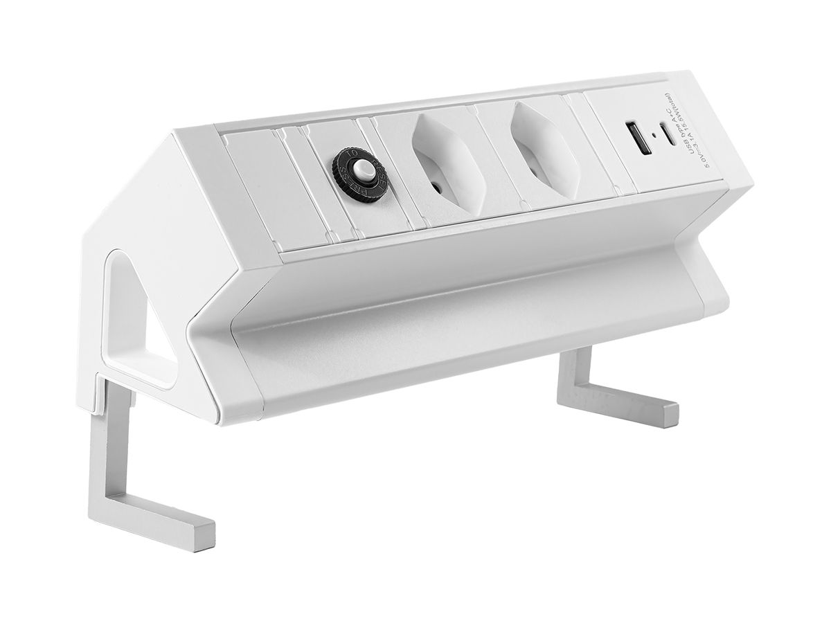 Tischsteckdosenleiste ALU DESK 2×T13/1×USB-A/1×USB-C, Td3×1.5mm² 1.5m, weiss