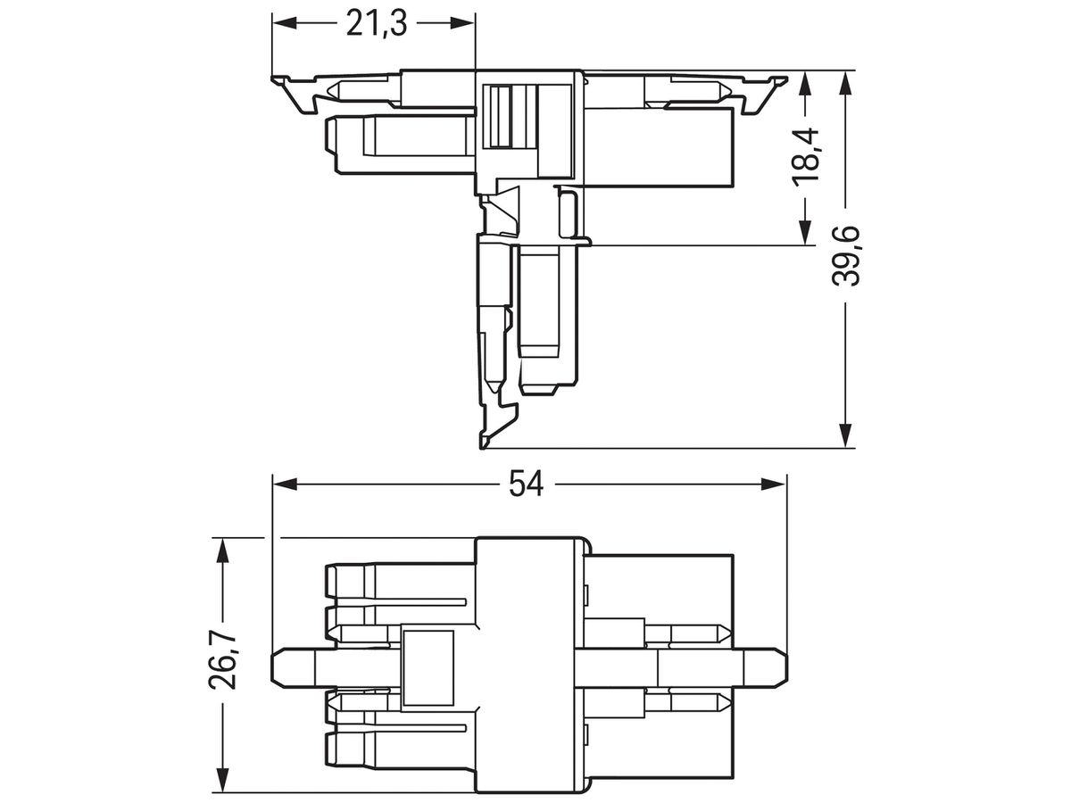 T-Verteiler WAGO 5L 1×Stecker/2×Buchse blau 16A 400V Cod.I 3.Verriegelungsklin.