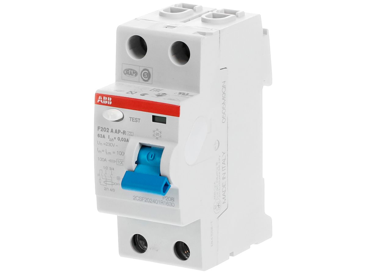 Fehlerstromschutzschalter ABB 30mA 63A 1P+N F202A-63/0.03 AP-R