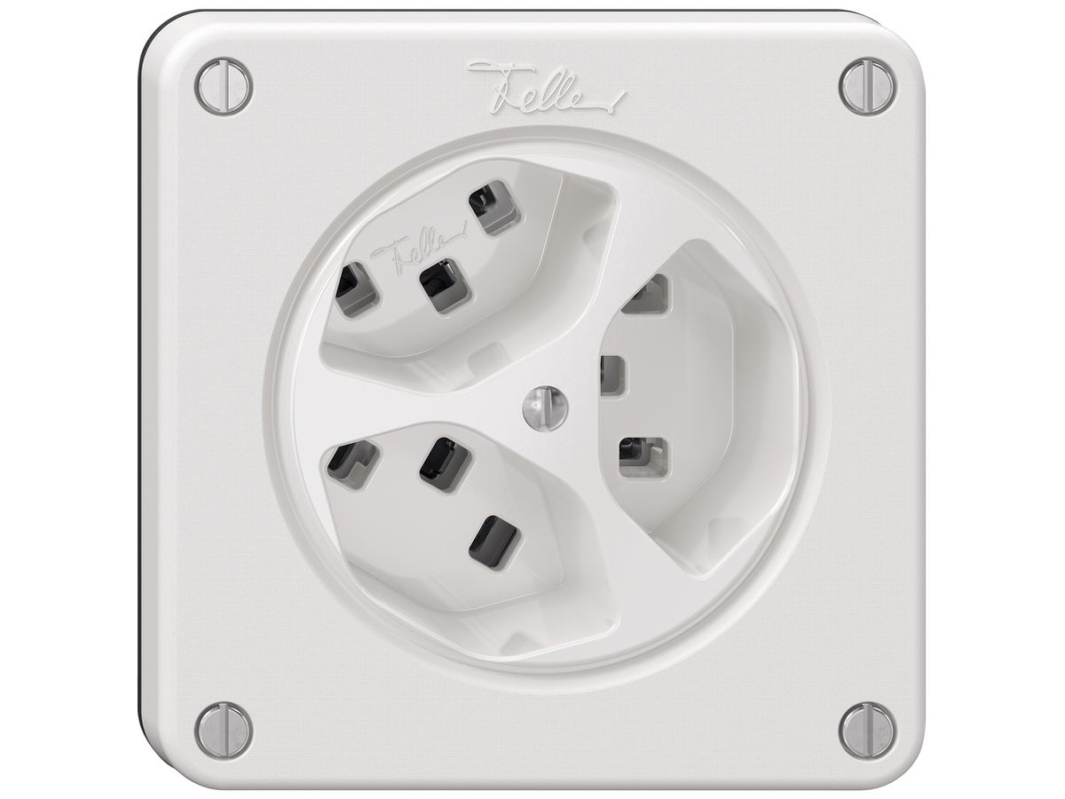 Steckdose NEVO SNAPFIX® 3×T23 16A 250V 87×87×32mm IP21 ws