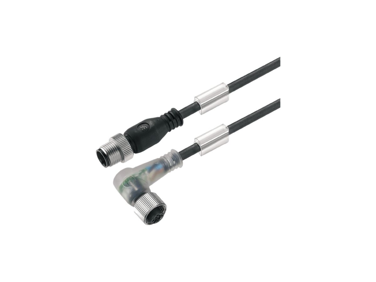 Kabel Weidmüller M12/M12 3L 3m Stift gerade/Buchse gewinkelt LED PUR schwarz, A