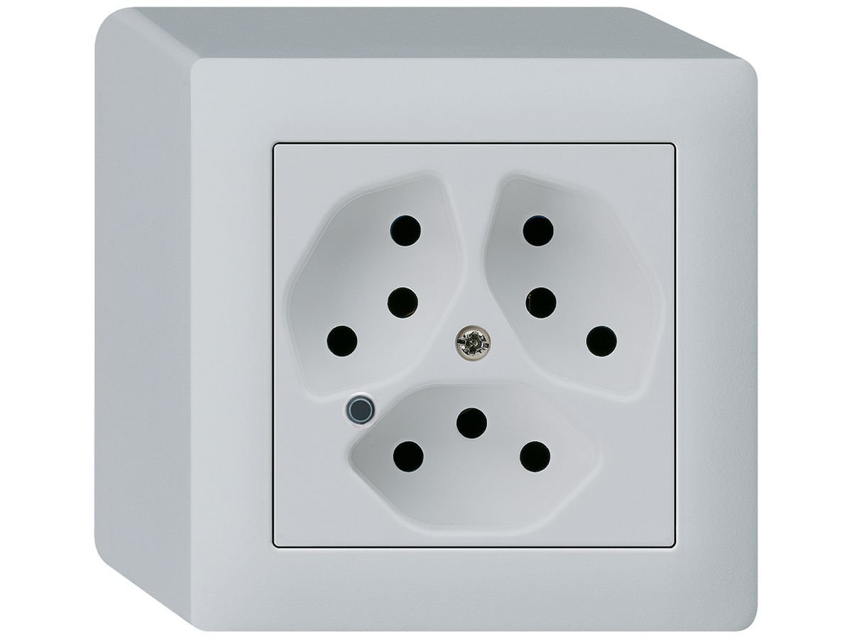 AP-Steckdose Hager kallysto 3×T13 beleuchtet Q lichtgrau