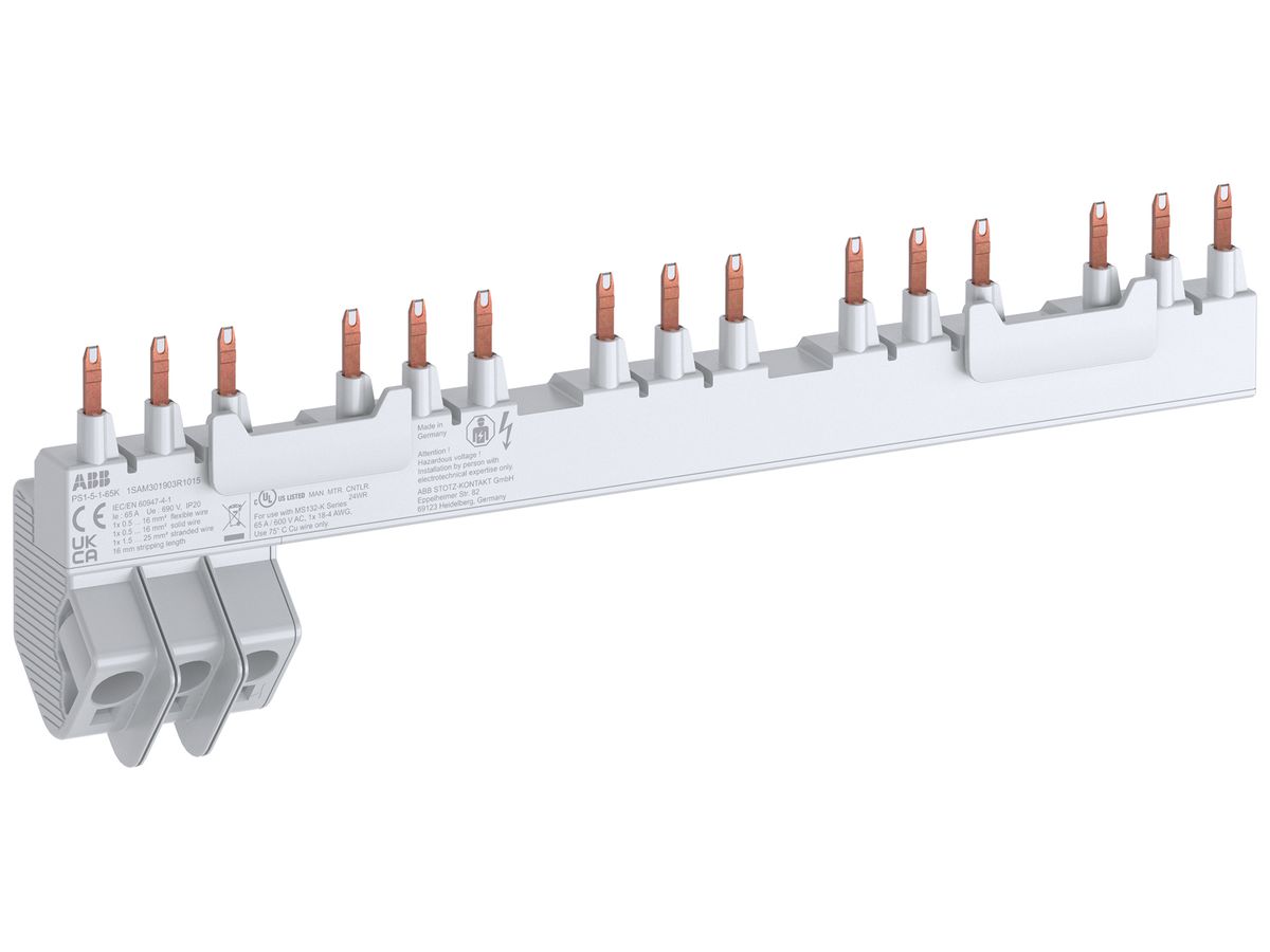 Phasenschiene ABB PS1-5-1-65K, für 5×MS132-K+0.5TE 3L 65A 258.3mm Push-In