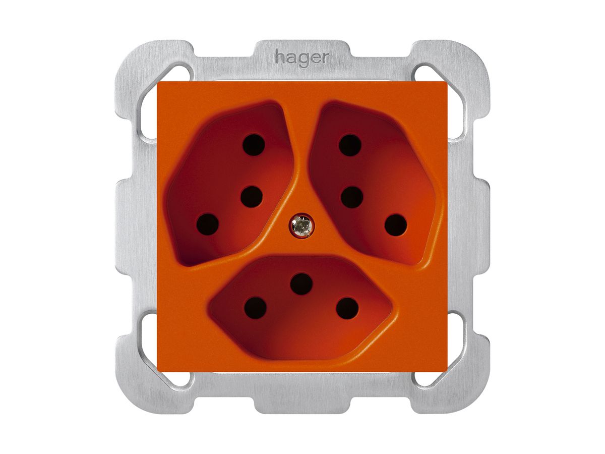 UP-Steckdose kallysto 3×T13 orange mit Befestigungsplatte
