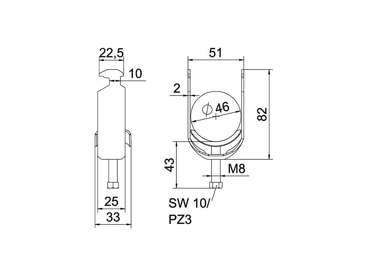 Schnellverleger BET 2056 H-Fuss Metall 40…46mm 1×Kabel Stahl tfZn