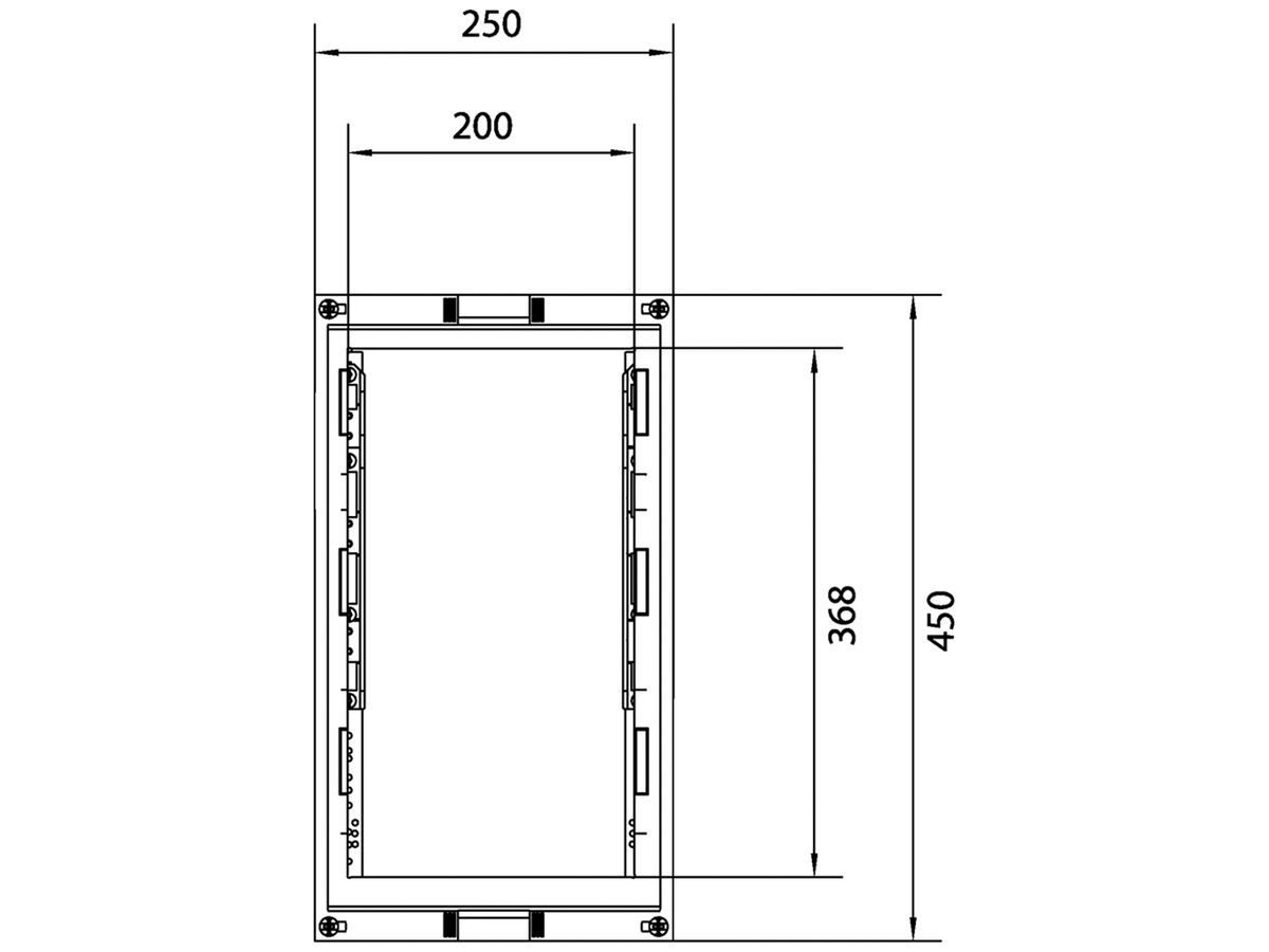 Baustein Hager univers N 450×250mm f.4 Trenner DIN00 auf Sammelschiene waagrecht