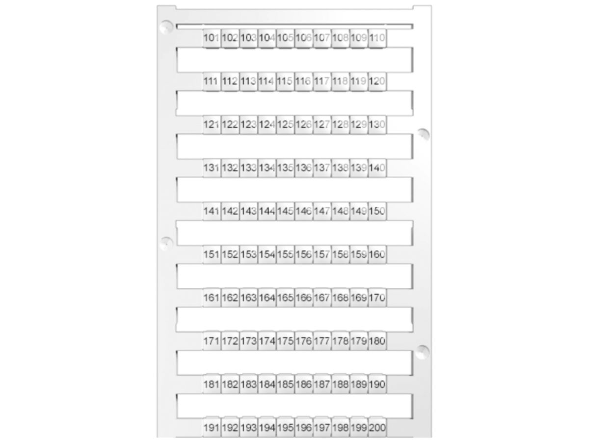 Bezeichnungsstreifen Ziffern horizontal 5mm weiss Nummer von 101…200