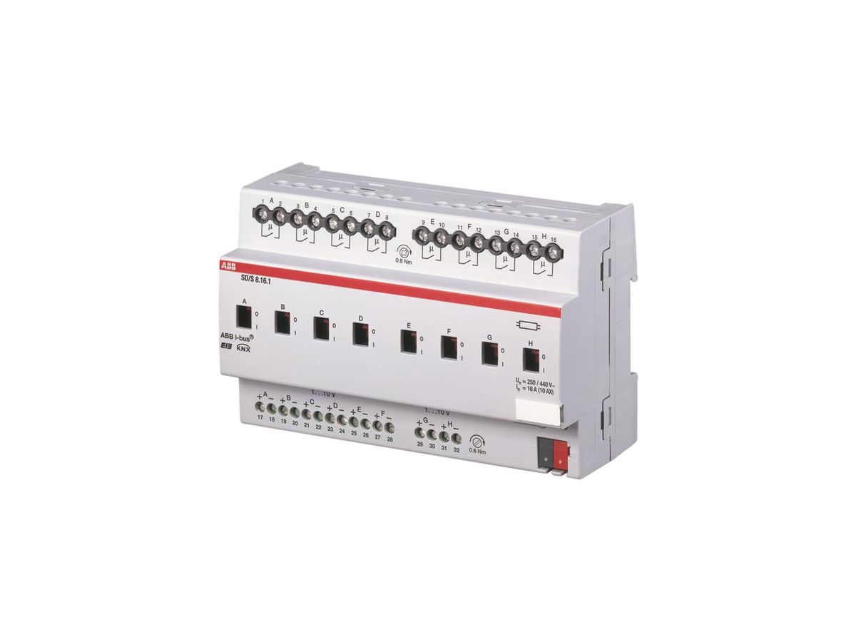 EB-Schalt-/Dimmaktor KNX ABB 8×16 A/230V, 0…10V, REG-K,4TE