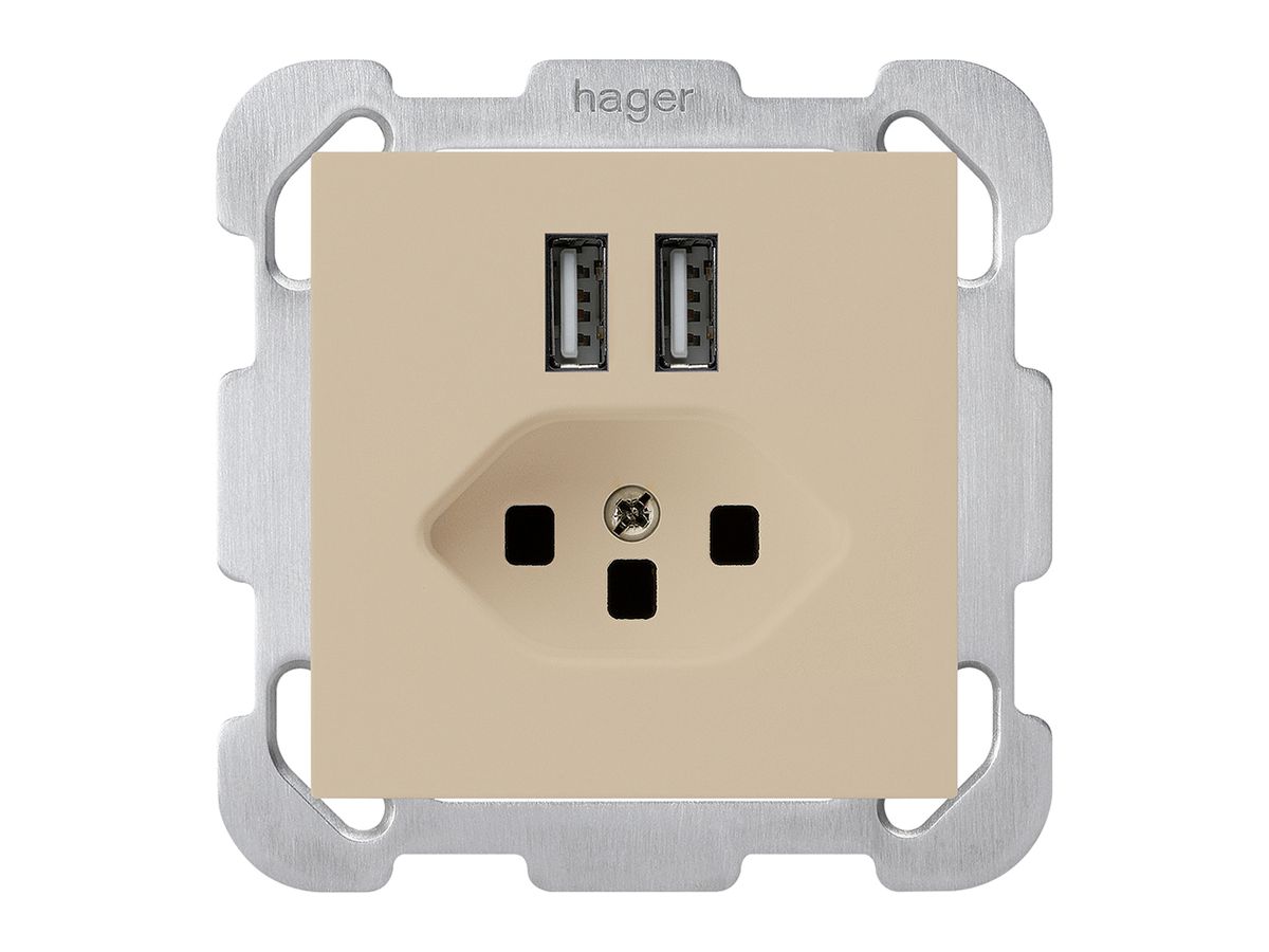 UP-Steckdose 2×USB & T23 kallysto B 2400mA beige