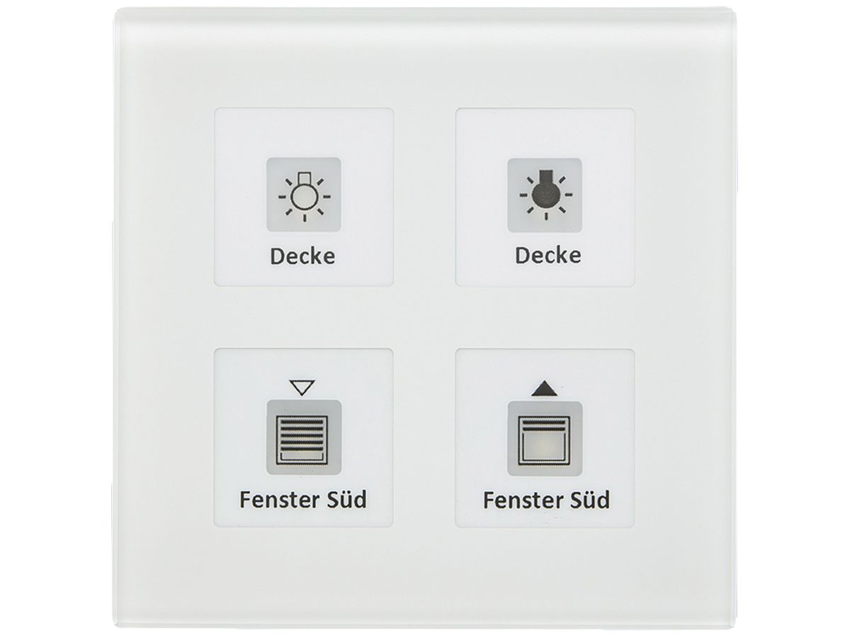 UP-Taster KNX MDT BE-GTT4W.01 4T/4B LED Temp.Glas weiss