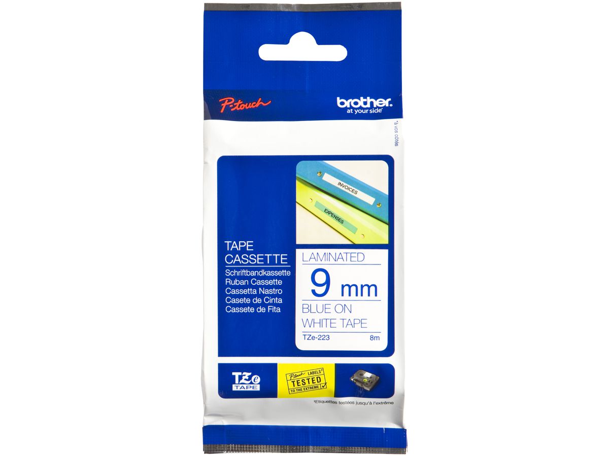 Schriftbandkassette Brother TZe-223 9mm×8m, weiss/blau