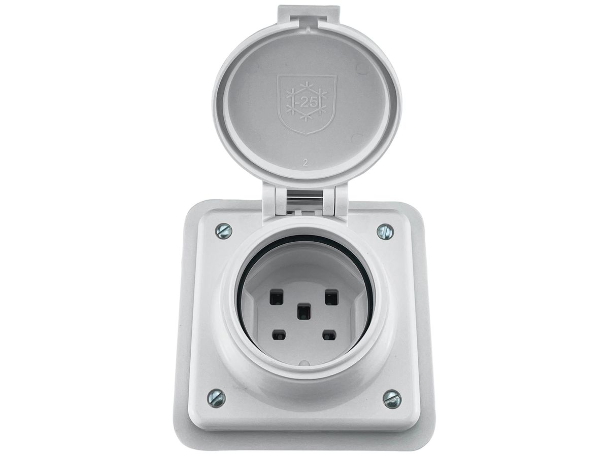 UP-Steckdose Electro-Mica 1×T25 16A 400V IP55 mit Deckel weiss