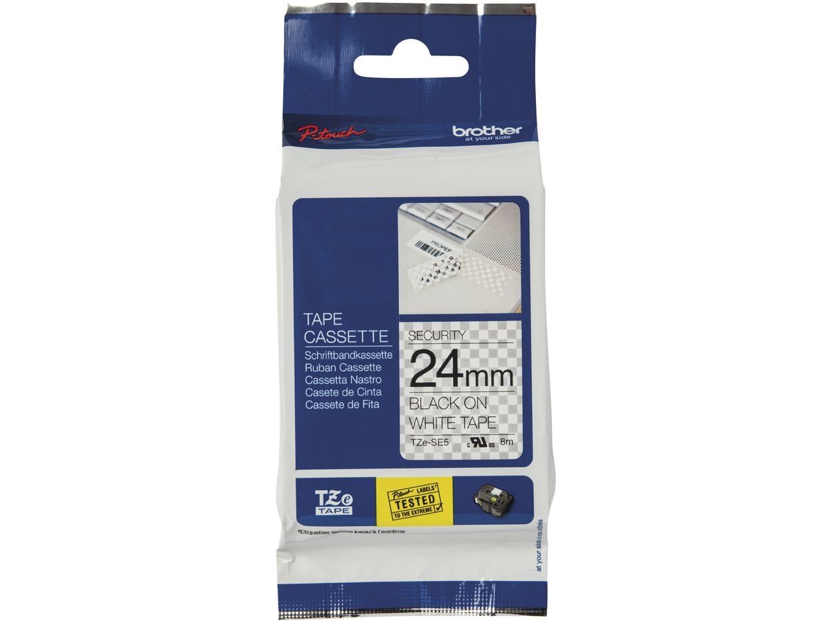 Schriftbandkassette Brother TZe-SE5 24mm×8m, weiss/schwarz