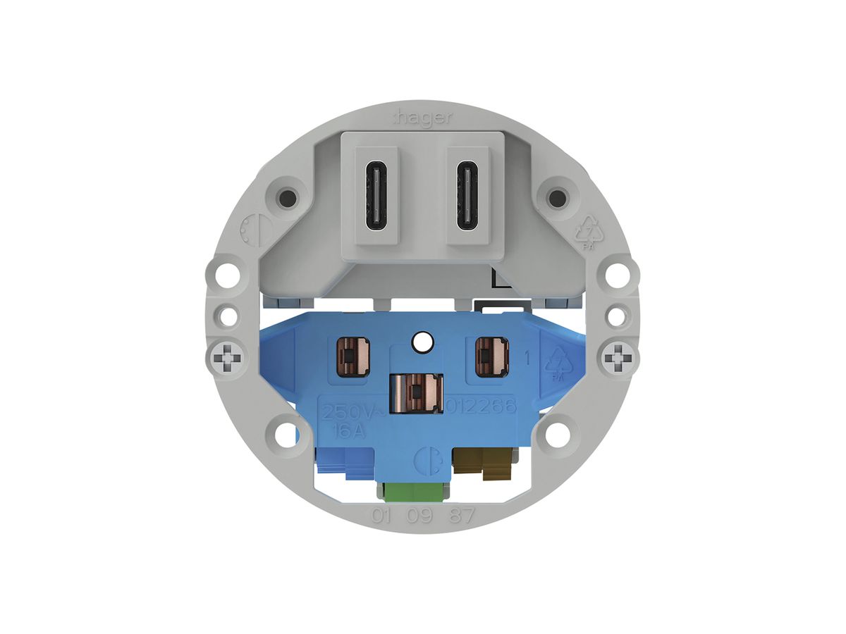 USB-Ladesteckdose Hager C-C 20W+T13/23 5V aluminium