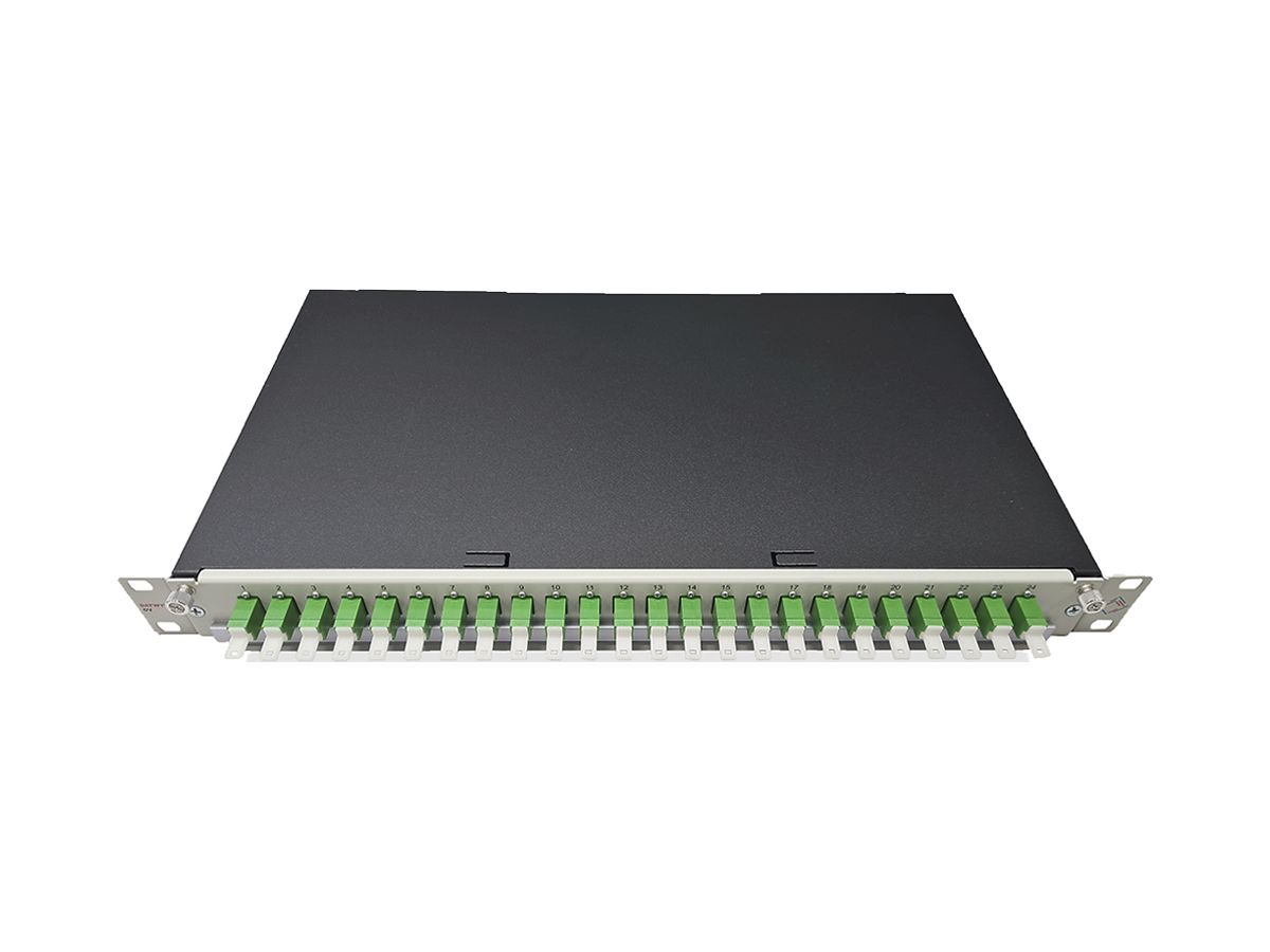 Breakoutbox 19" Dätwyler OV-SV 24×LSH/APC grün OS2 vertikal 1HE grau