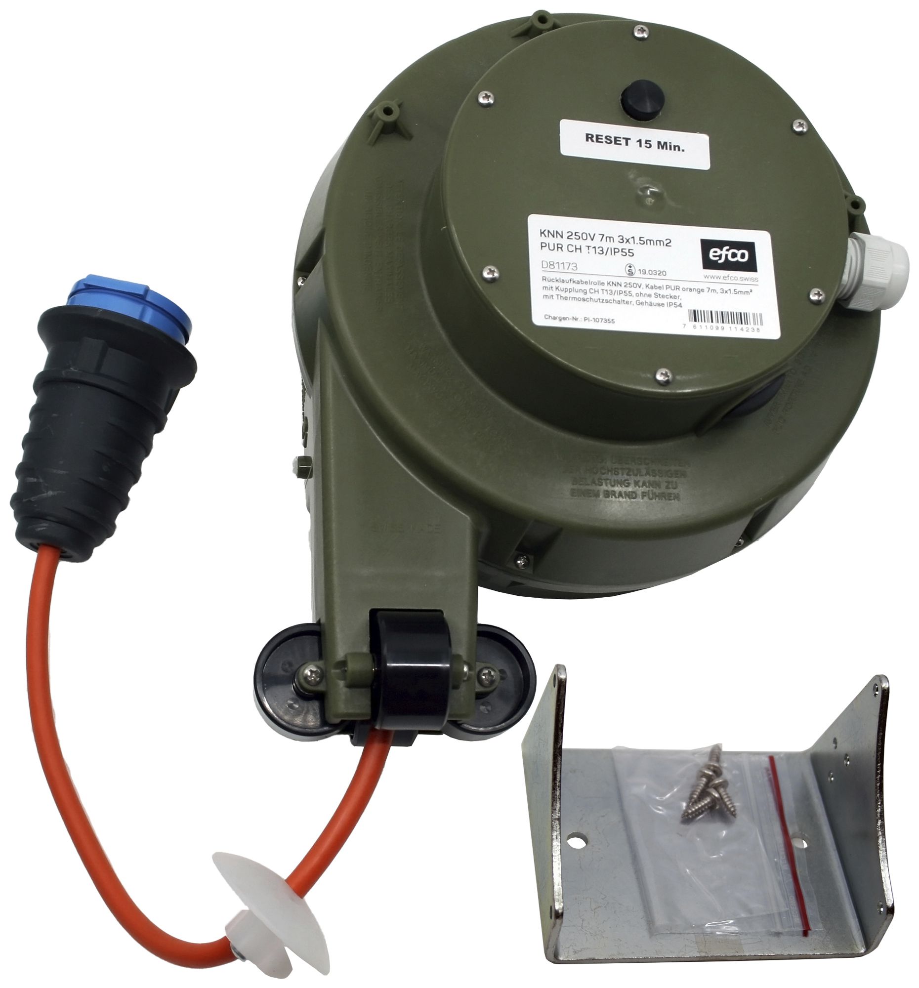 Automatik-Kabelaufroller EFCO KNN T13 7m×3x1.5mm² EPR/PUR IP54 grün -  Elektrogrosshandel