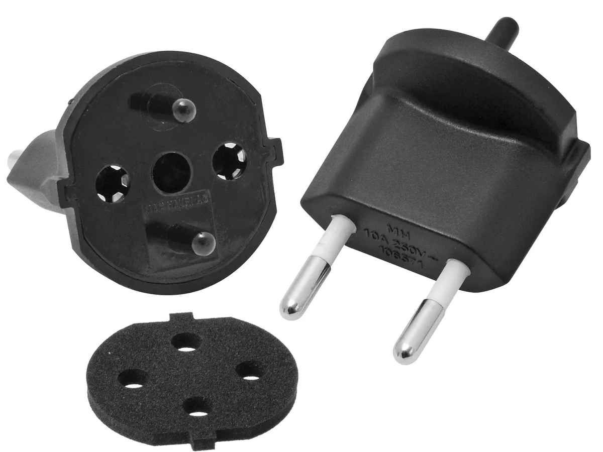 Fixadapter MH 2L 10A 230VAC Schuko/T11 CEE7/17-CH T11 schwarz mit Moosgummi